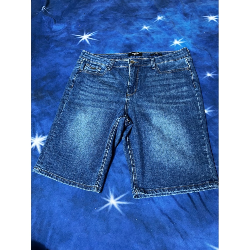 Nine West Jeans Womens 12 Blue Denim Bermuda Shorts Medium Wash Studded Pockets